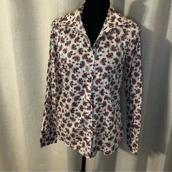 J. Crew Cream Shirt with Red and Blue Floral Design - Picture 1 of 5